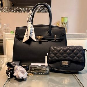 Sophisticated Black Satchel and Crossbody Set